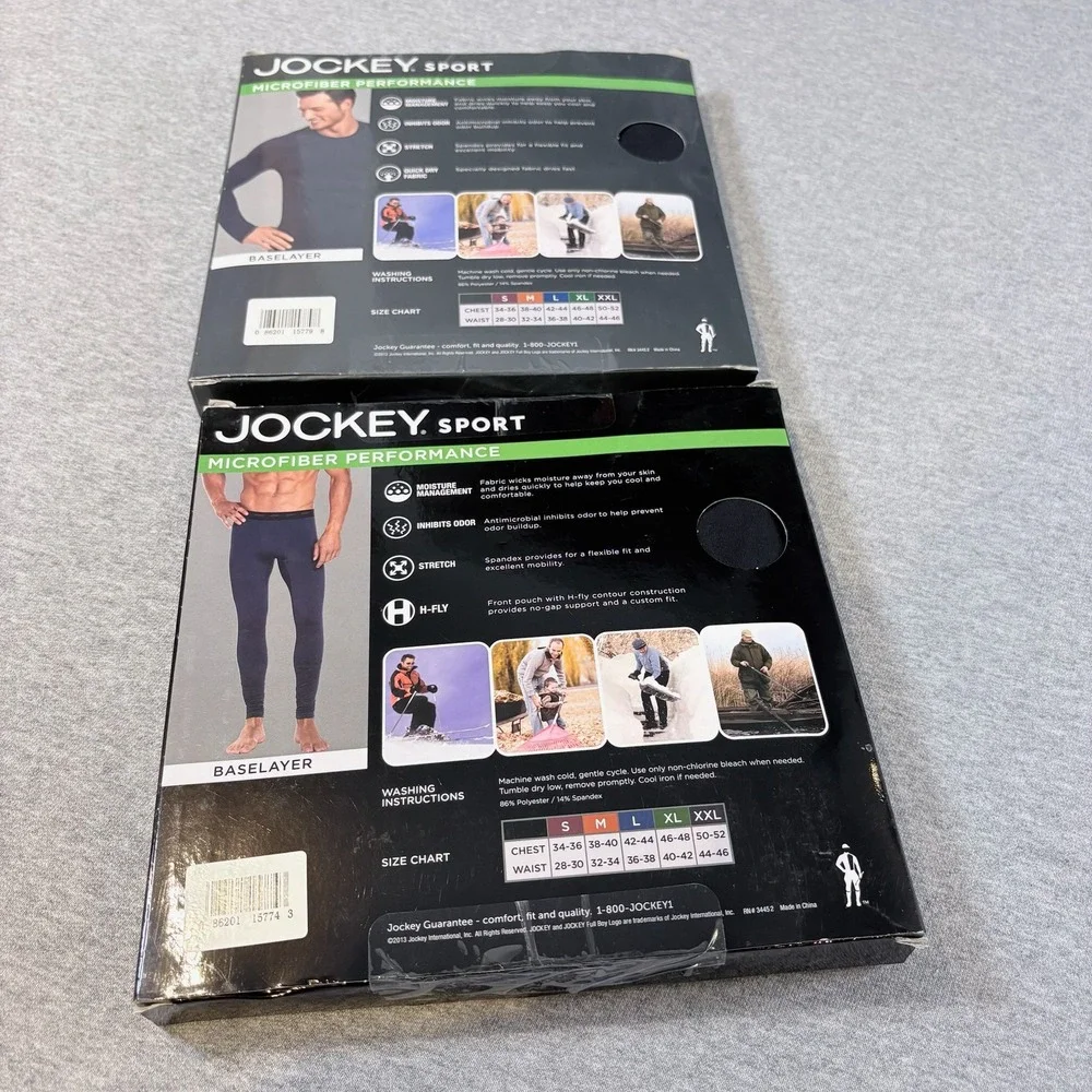 Jockey Sport Baselayer Set Mens XXL Black Microfiber Performance Top & Pants